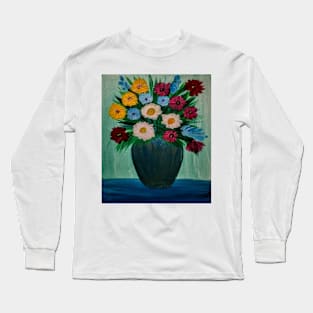 some abstract mixed flowers in a metallic vase Long Sleeve T-Shirt